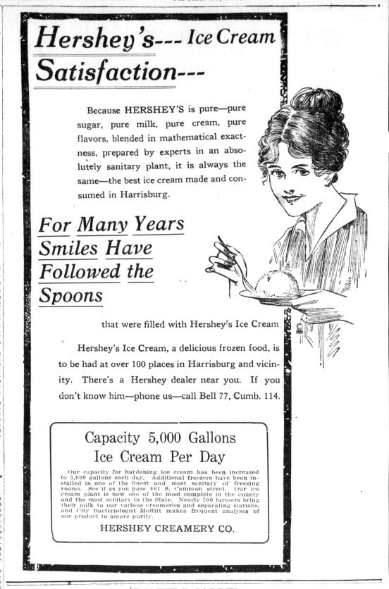 1916 newspaper ad for Hershey's Ice Cream