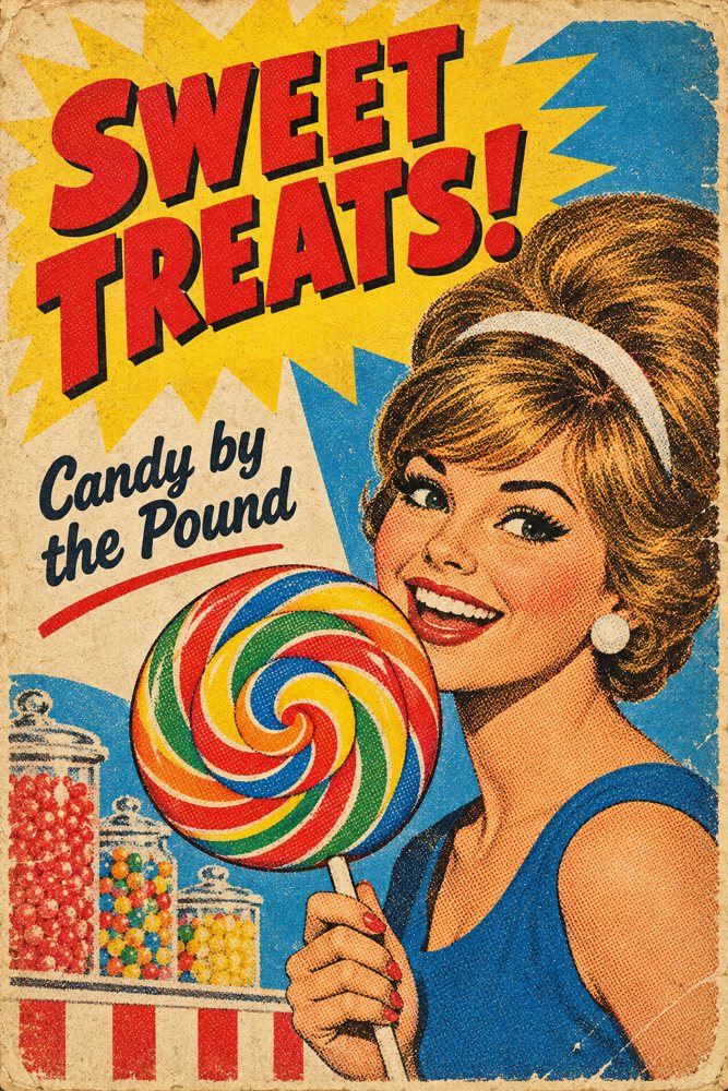 1960s pop art style candy poster